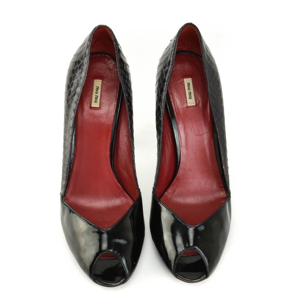 MIU MIU: Black, Leather & "Python" Crystal Heels - Picture 3 of 10